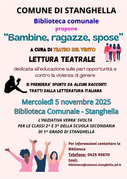 "Bambine, ragazze, spose" - letture dedicate all'educazione sulle pari opportunità e contro la violenza di genere