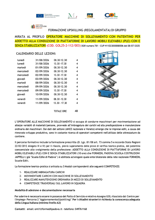 Formazione operatore macchine di sollevamento con patentino
