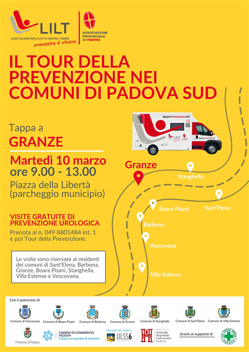 LILT Padova - Tour della prevenzione nei Comuni di Padova sud - Protocollo d'intesa 2026