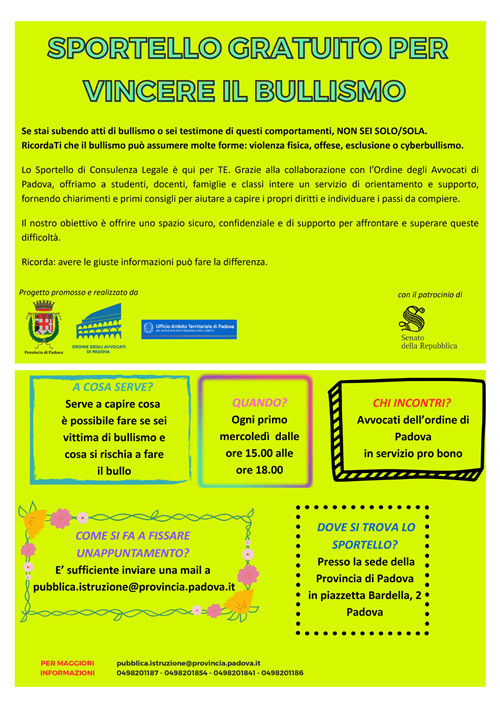 Sportello e consulenza legale per vincere bullismo e cyberbullismo